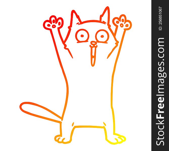 Warm Gradient Line Drawing Cartoon Happy Cat