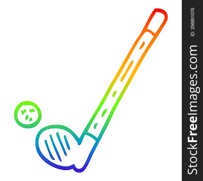 Rainbow Gradient Line Drawing Cartoon Golf Club And Ball