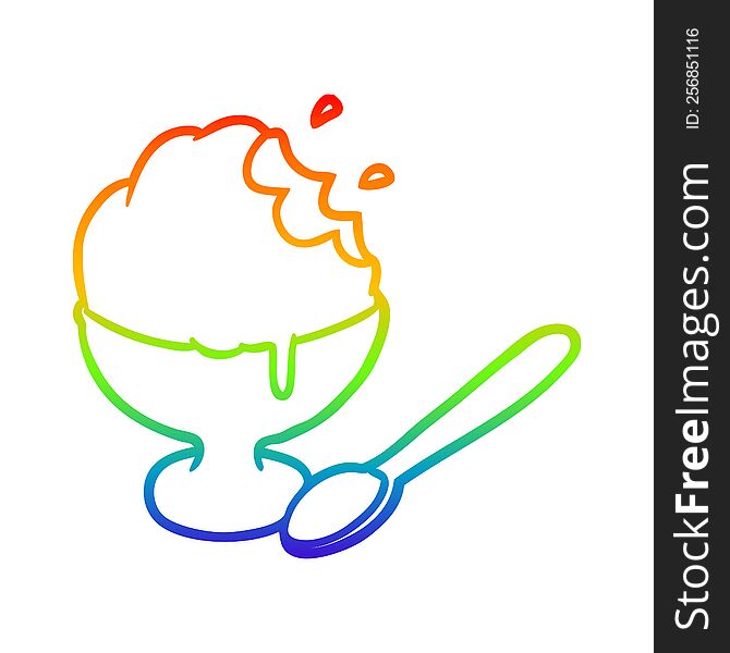 rainbow gradient line drawing ice cream dessert in bowl