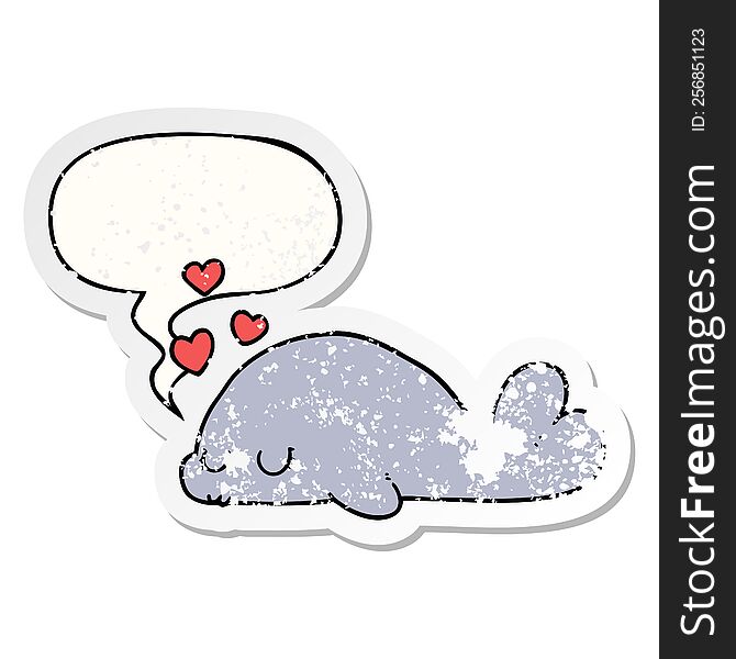 Cute Cartoon Dolphin And Speech Bubble Distressed Sticker