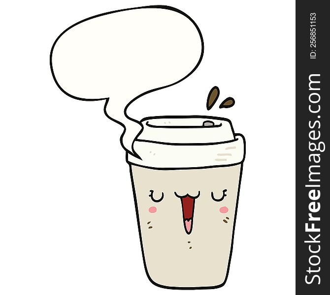 cartoon coffee cup with speech bubble. cartoon coffee cup with speech bubble