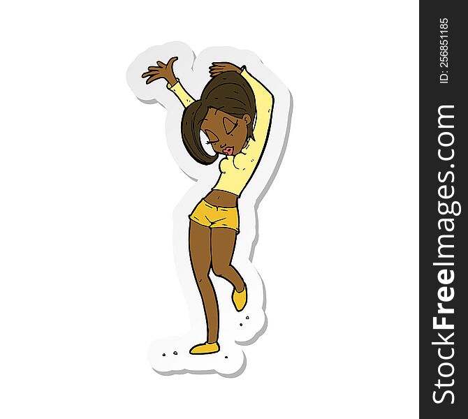 sticker of a cartoon pretty woman dancing