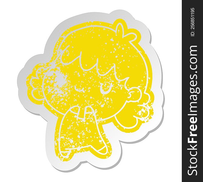 distressed old cartoon sticker of a cute kawaii girl. distressed old cartoon sticker of a cute kawaii girl