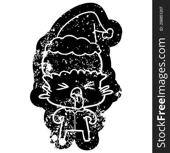 Weird Cartoon Distressed Icon Of A Alien Wearing Santa Hat