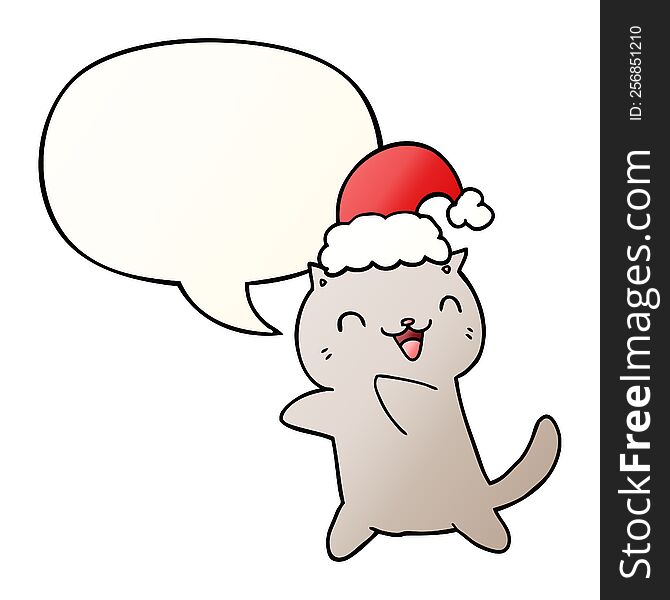 Cute Cartoon Christmas Cat And Speech Bubble In Smooth Gradient Style