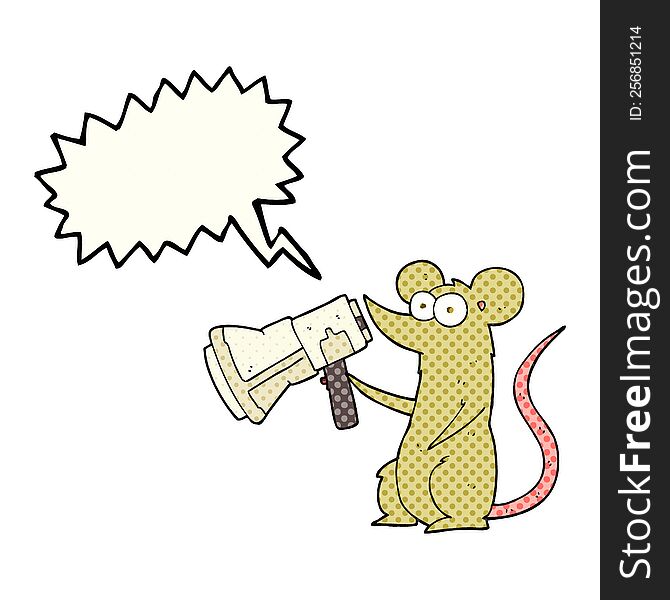 Comic Book Speech Bubble Cartoon Mouse With Megaphone