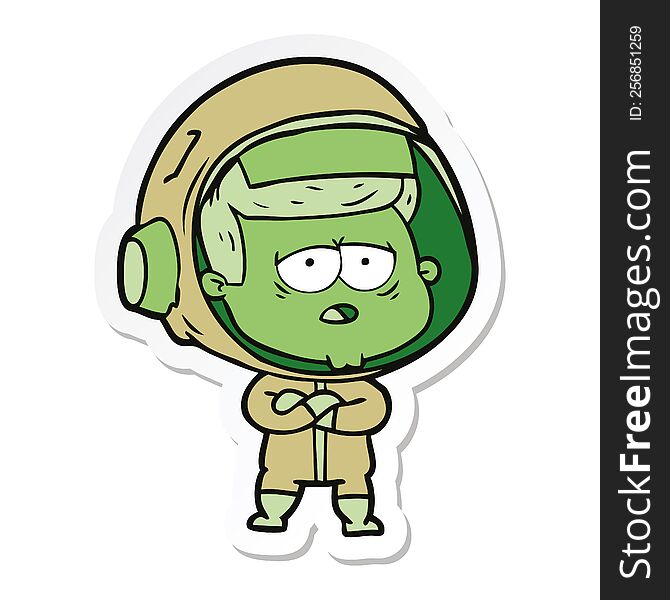 Sticker Of A Cartoon Tired Astronaut