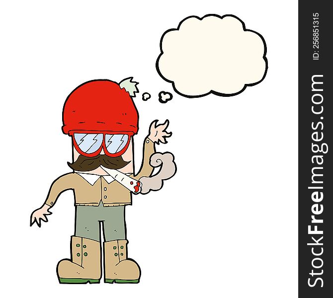 cartoon man smoking pot with thought bubble