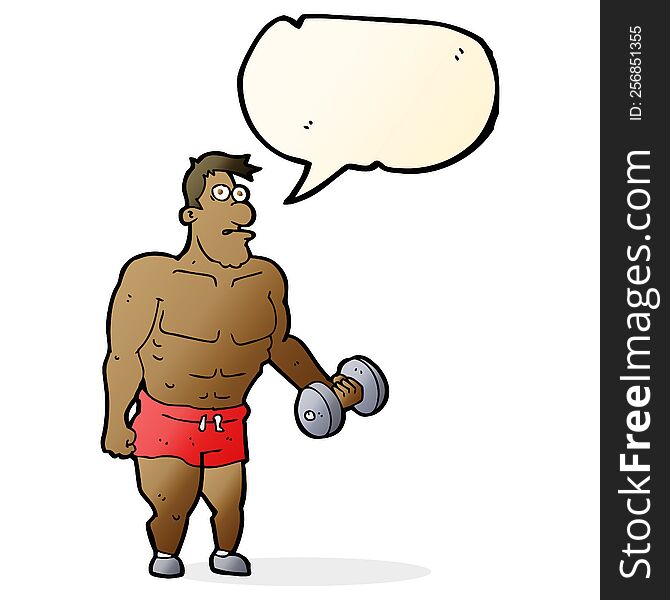 cartoon man lifting weights with speech bubble