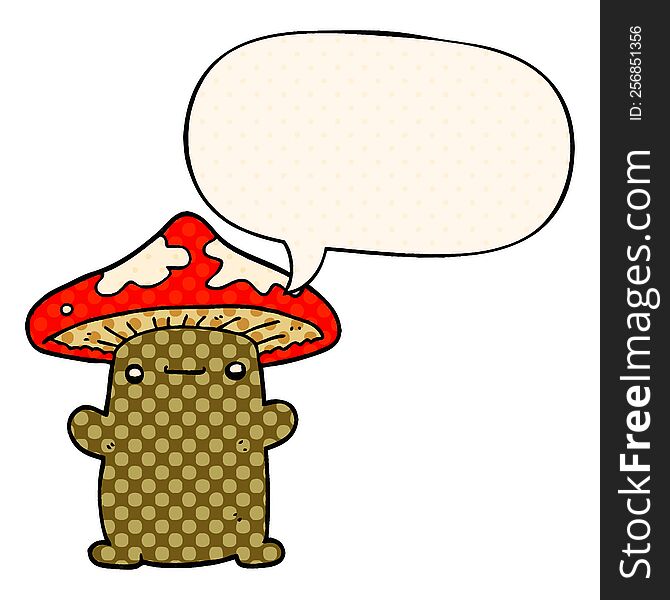 Cartoon Mushroom And Speech Bubble In Comic Book Style
