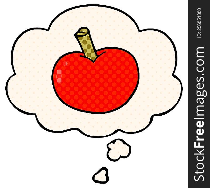 cartoon apple and thought bubble in comic book style