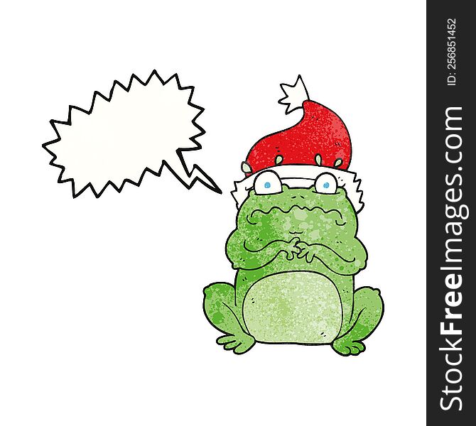 Speech Bubble Textured Cartoon Frog In Christmas Hat