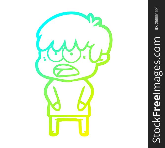 Cold Gradient Line Drawing Worried Cartoon Boy