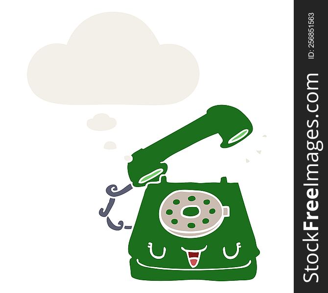 cute cartoon telephone with thought bubble in retro style