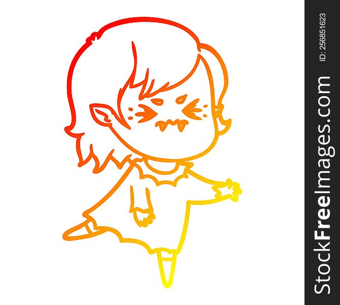 Warm Gradient Line Drawing Annoyed Cartoon Vampire Girl