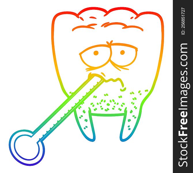 rainbow gradient line drawing cartoon unhealthy tooth