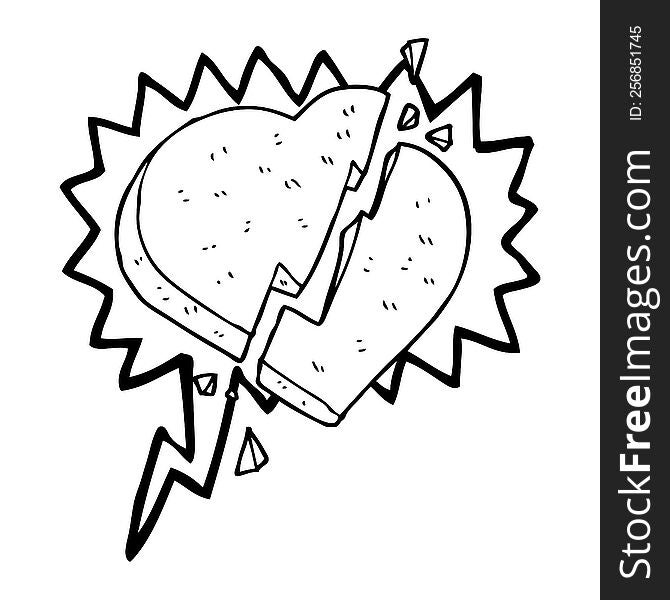 freehand drawn speech bubble cartoon broken heart symbol