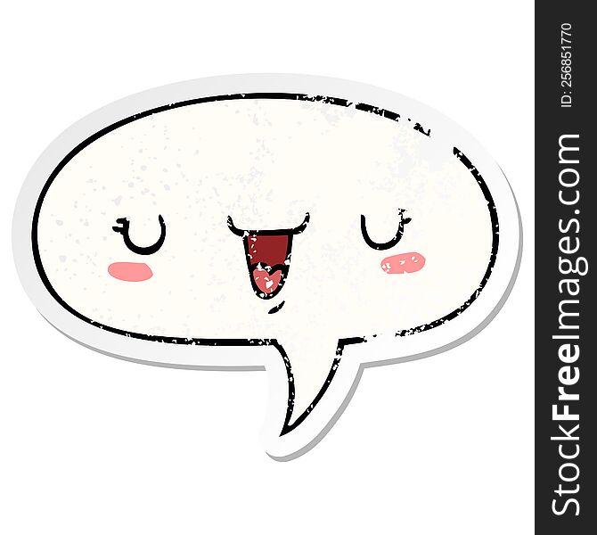 Cute Happy Face Cartoon And Speech Bubble Distressed Sticker