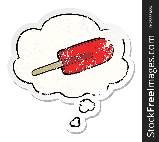 Cartoon Ice Lolly And Thought Bubble As A Distressed Worn Sticker
