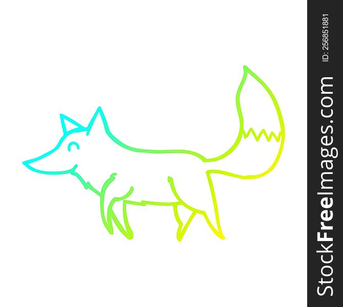 cold gradient line drawing of a cartoon wolf