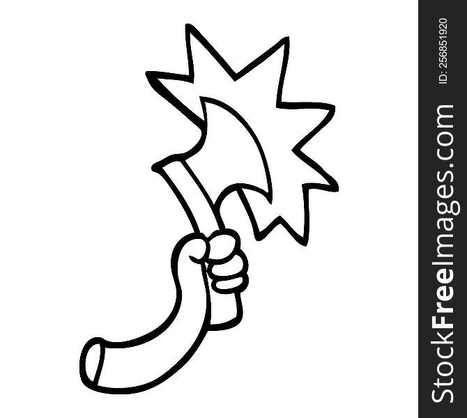 black and white cartoon arm with axe