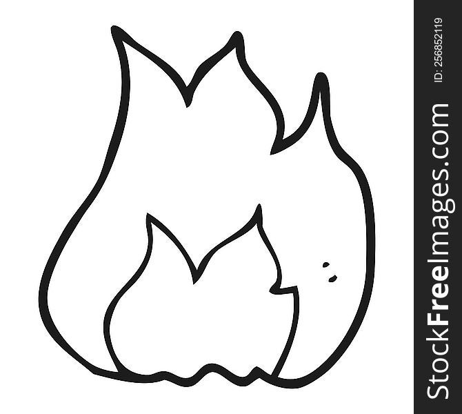 freehand drawn black and white cartoon fire symbol