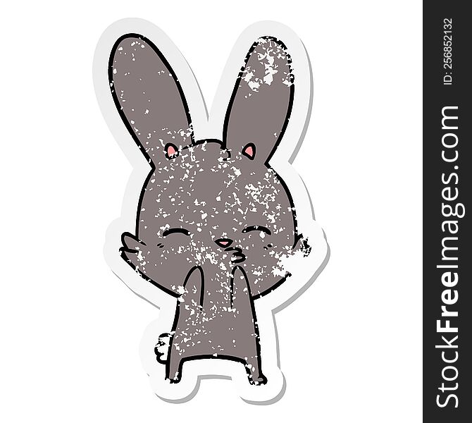 Distressed Sticker Of A Curious Bunny Cartoon