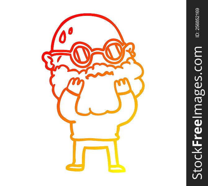 warm gradient line drawing cartoon worried man with beard and spectacles