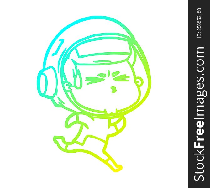 cold gradient line drawing of a cartoon stressed astronaut