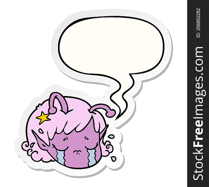 cartoon alien space girl face crying and speech bubble sticker