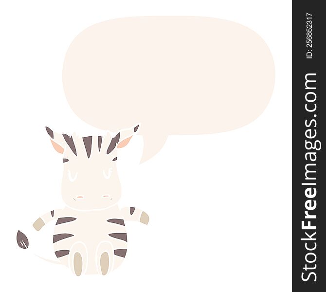 cute cartoon zebra with speech bubble in retro style