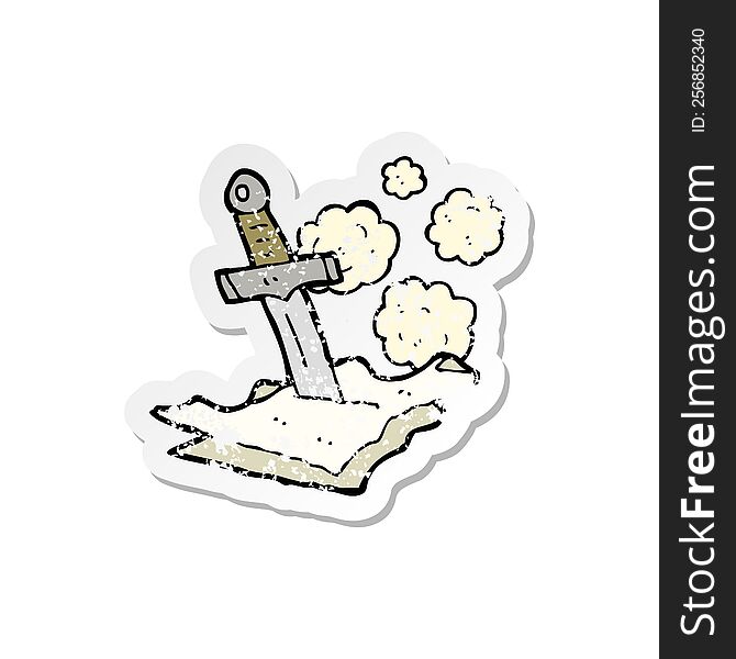 retro distressed sticker of a cartoon dagger in papers