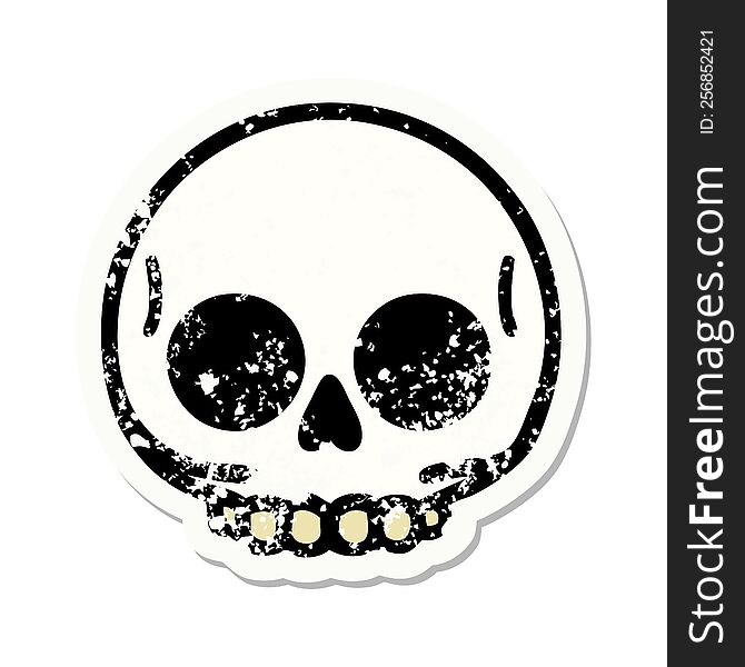 Traditional Distressed Sticker Tattoo Of A Skull