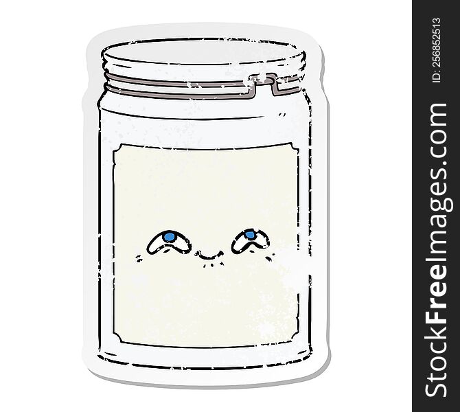 distressed sticker of a cartoon glass jar