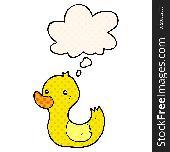 cartoon duck with thought bubble in comic book style