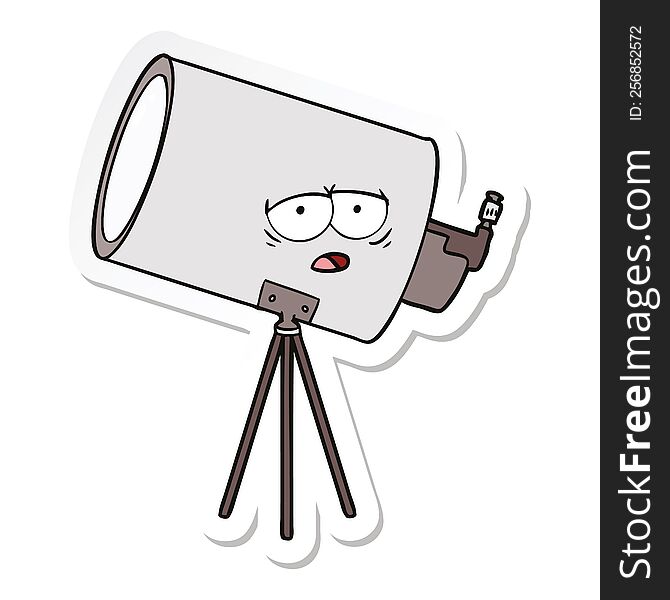 sticker of a cartoon bored telescope with face