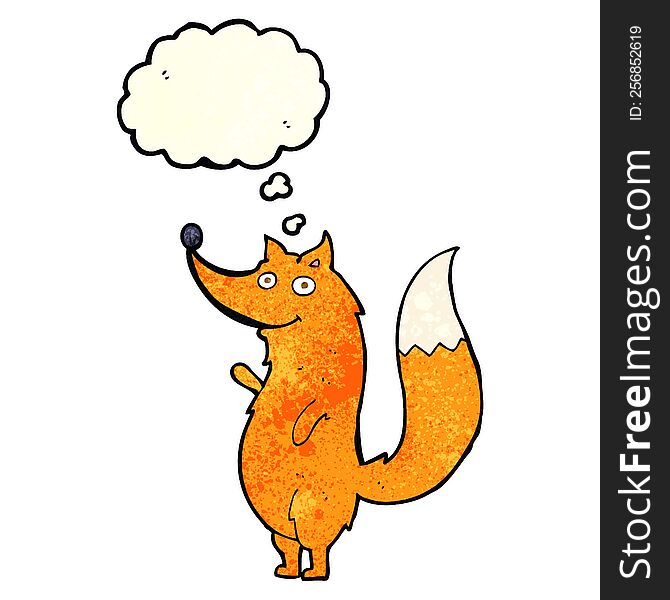 Cartoon Waving Fox With Thought Bubble