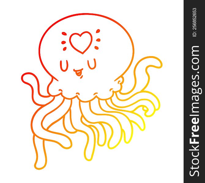 warm gradient line drawing of a cartoon jellyfish in love