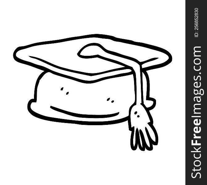 black and white cartoon graduation hat