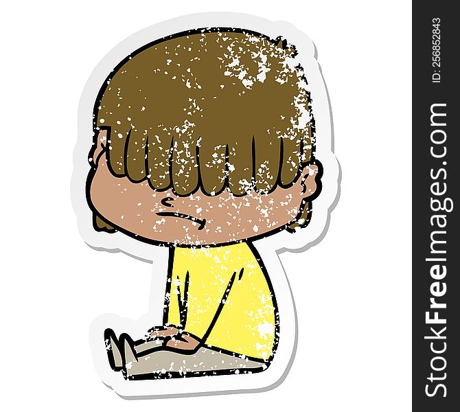 Distressed Sticker Of A Cartoon Boy With Untidy Hair
