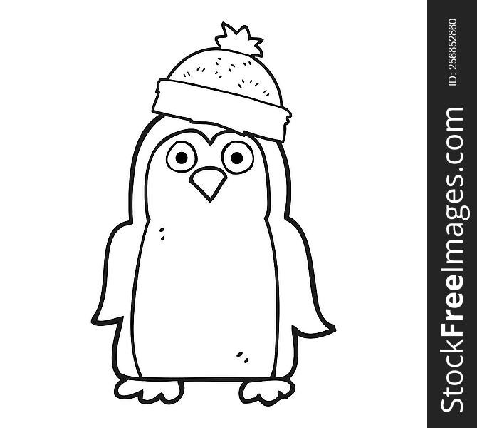 freehand drawn black and white cartoon penguin