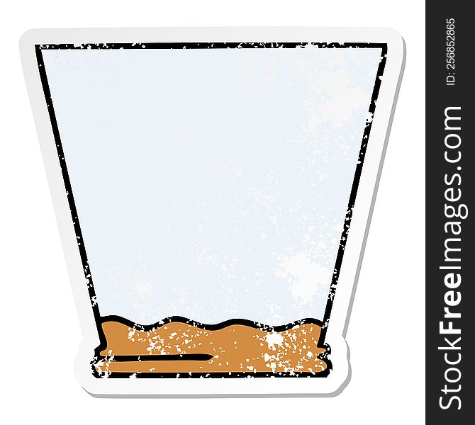 distressed sticker of a quirky hand drawn cartoon whisky tumbler