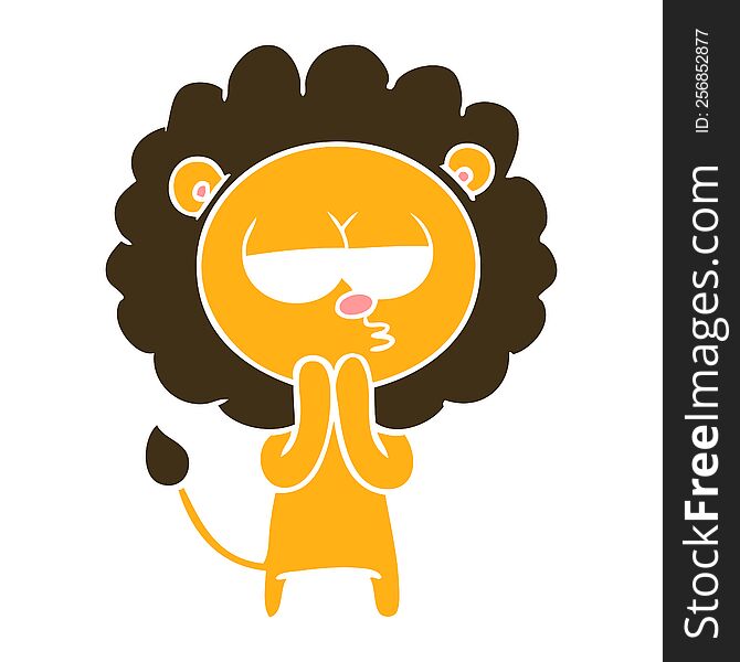 Flat Color Style Cartoon Lion Considering