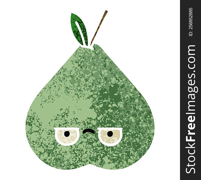 retro illustration style cartoon of a green pear