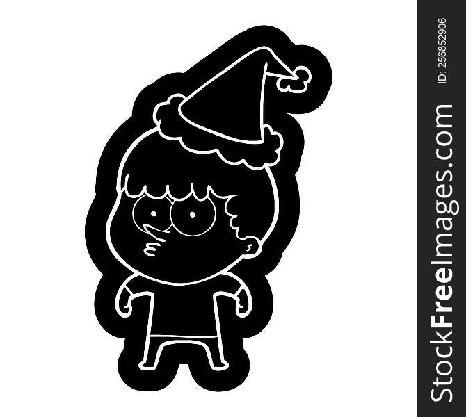 cartoon icon of a curious boy wearing santa hat