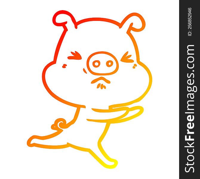 Warm Gradient Line Drawing Cartoon Annoyed Pig Running