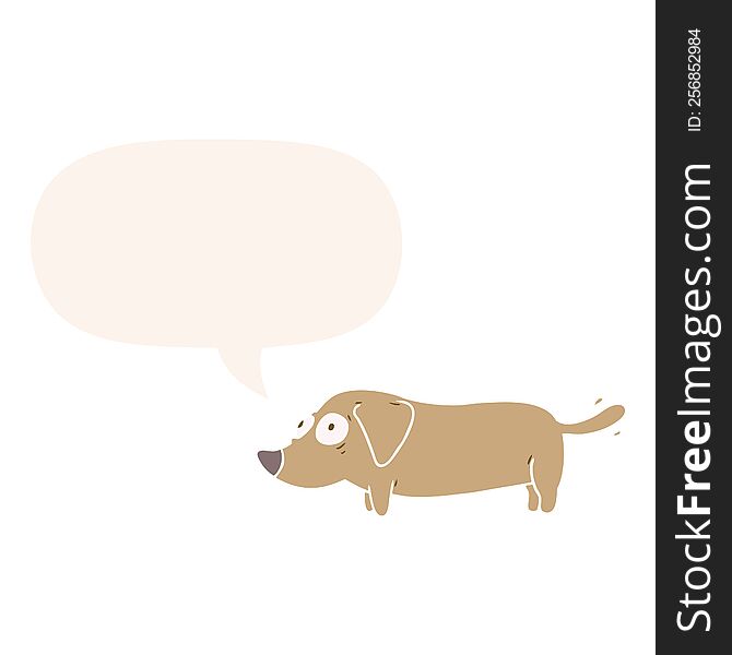 cartoon little dog with speech bubble in retro style