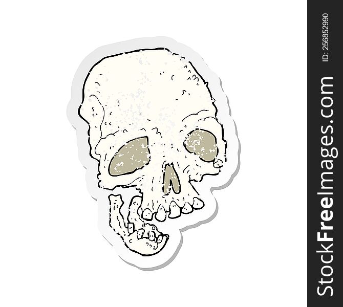 retro distressed sticker of a cartoon ancient spooky skull