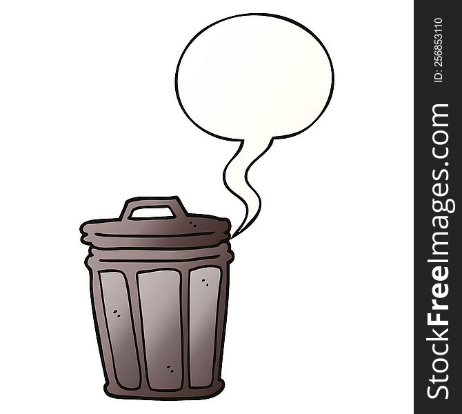 cartoon trash can and speech bubble in smooth gradient style