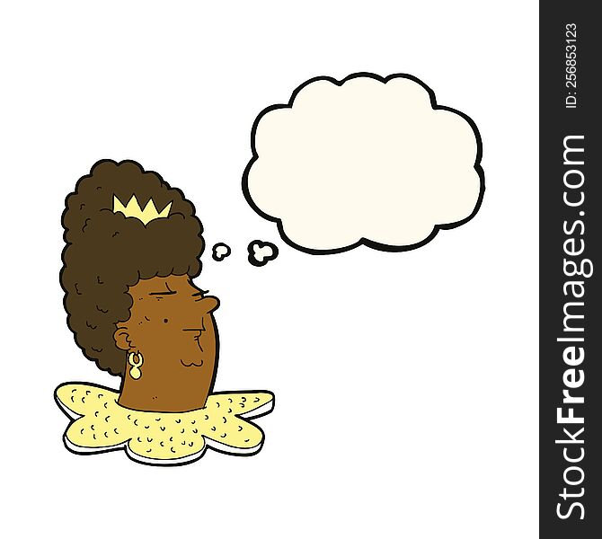 cartoon queen head with thought bubble